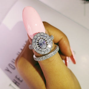 Silver Marquise Cut Oval Ring Set