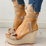 Casual Sweet Bow Ankle-Wrap Wedges