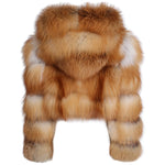 Luxury Real Women Silver Gold Fox Fur Coats With Fur Hood Jacket