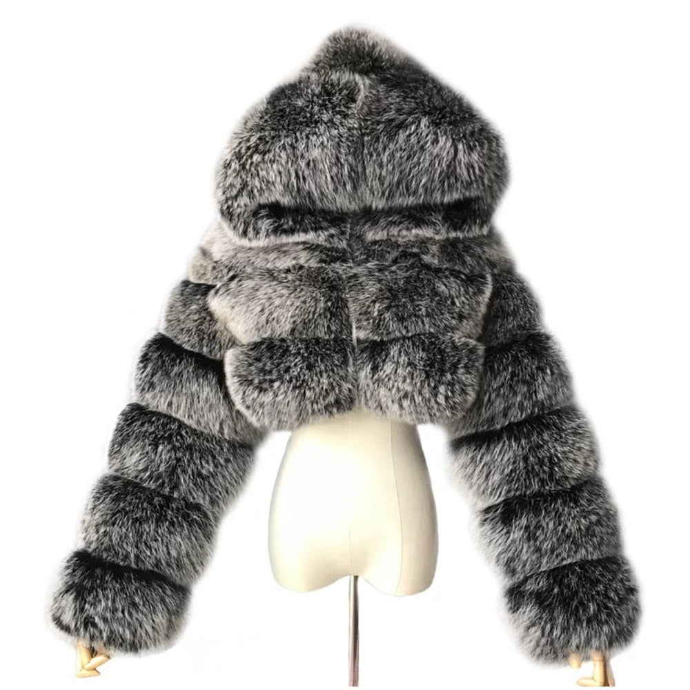 Luxury Real Women Silver Gold Fox Fur Coats With Fur Hood Jacket